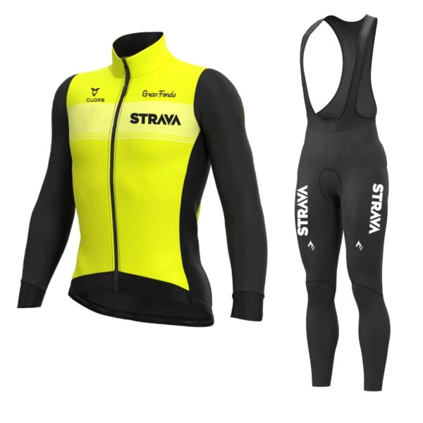 Strava-Conjunto de camisetas de ciclismo para hombre, pantalones con pechera acolchados de Gel 19D, ropa de bicicleta de manga larga transpirable de secado rápido, trajes de verano