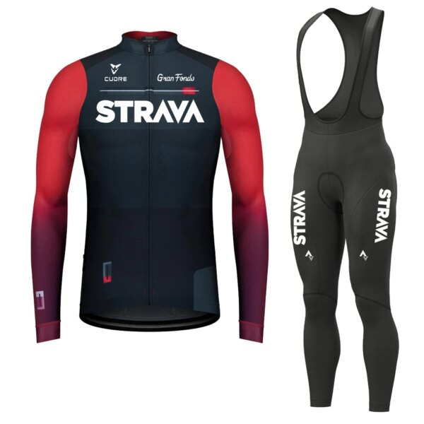 Strava-Conjunto de camisetas de ciclismo para hombre, conjunto de pechera de ciclismo de manga larga para otoño, ropa de bicicleta transpirable MBT para primavera