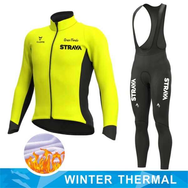 Strava-Conjunto de Jersey térmico de lana para Ciclismo, traje de Ciclismo de carreras, Ropa de Ciclismo de montaña, Ropa de Ciclismo