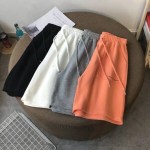 Pantalones cortos deportivos de verano para mujer, pantalones cortos vintage, pantalones cortos de pierna ancha con bolsillo, pantalones sueltos de cintura alta, ropa de calle Unisex Harajuku