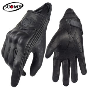 Suomy Guantes de cuero para motocicleta, guantes Retro de motociclista para hombres y mujeres, guantes Vintage de Motocross, accesorios marrones para motocicleta