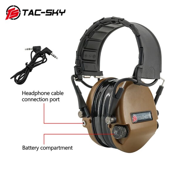 Auriculares de caza TAC-SKY TEA SORDIN, orejeras electrónicas con reducción activa de ruido, auriculares tácticos deportivos para tiro Airsoft al aire libre