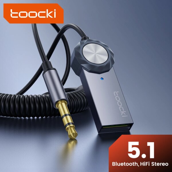 TOOCKI-adaptador auxiliar Bluetooth, USB a conector de 3,5mm, micrófono de música y Audio para coche, Kit de manos libres Bluetooth 5,1 para transmisor Bluetooth para coche