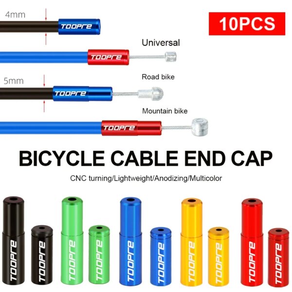 TOOPRE 10 unids/set 4mm/5mm Cables de bicicleta tapa final aleación de aluminio MTB bicicleta de carretera freno palanca Cable carcasa tapa final alambre cubierta antipolvo