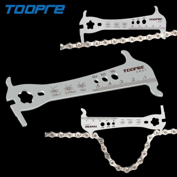 TOOPRE-calibrador de cadenas de bicicleta 6 en 1, regla indicadora de desgaste de Cadena de bicicleta de montaña de acero inoxidable, herramientas de reparación de ciclismo, accesorios para bicicleta de montaña