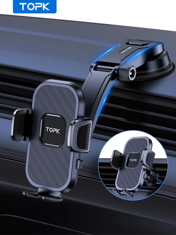 Soporte de teléfono para coche TOPK, soporte de gravedad para iPhone, Xiaomi, Samsung, soporte móvil para salpicadero, parabrisas, ventilación de aire, soporte para teléfono