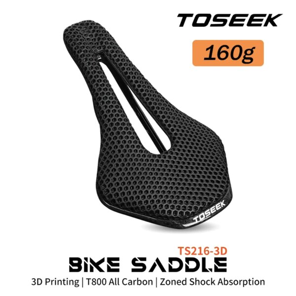 TOSEEK-sillín de bicicleta con estampado 3D, asiento de bicicleta de montaña de carbono, cojín ultraligero, asiento de bicicleta de carretera de carbono, asiento de panal 3D MTB