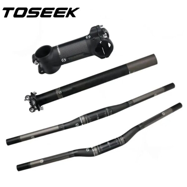 TOSEEK, manillar de fibra de carbono mate para bicicleta de montaña, conjuntos de manillar + vástago + tija de sillín para piezas de bicicleta MTB