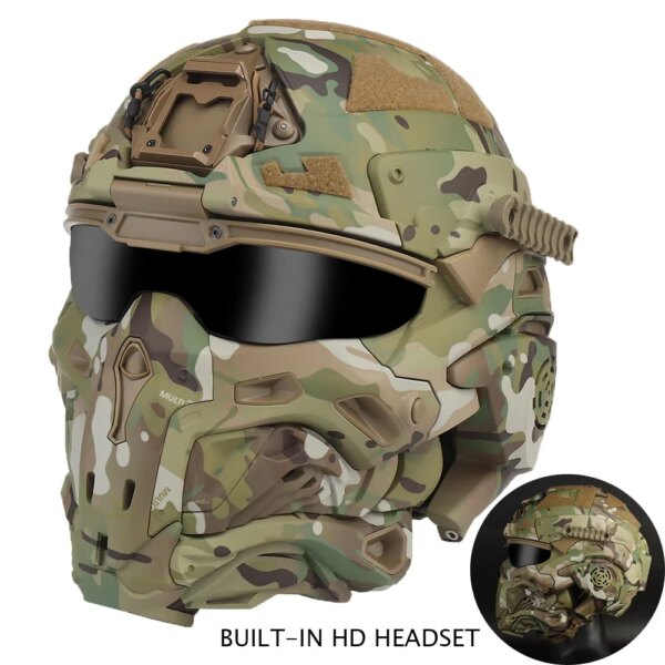 Casco táctico para Airsoft, auriculares integrados, ventilador antiniebla, casco de asalto, máscara extraíble, equipo de Paintball Airsoft, casco protector