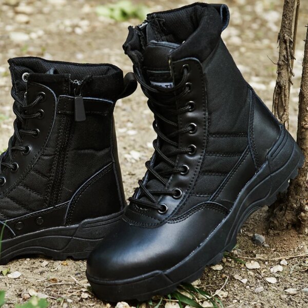 Botas militares de entrenamiento de combate táctico para hombres y mujeres, zapatos altos de cuero transpirable antideslizantes para caza al aire libre, senderismo y escalada, 35 46