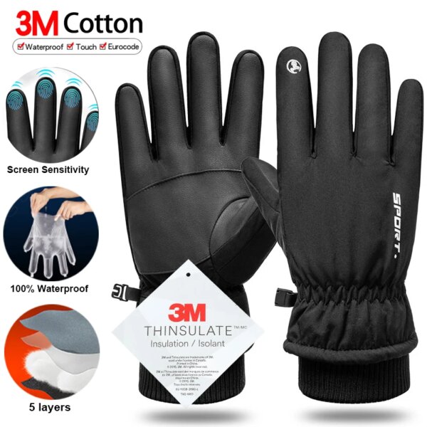 Guantes Térmicos de invierno para ciclismo, esquí, deportes al aire libre, correr, motocicleta, guantes de lana con pantalla táctil, guantes cálidos antideslizantes con dedos completos