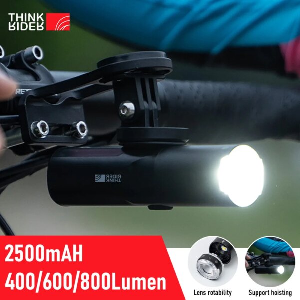 ThinkRider-luz frontal antideslumbrante para bicicleta, lámpara LED recargable por USB de 800LM, 2500mAh, accesorios para faros impermeables