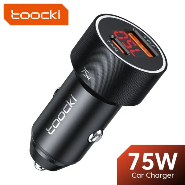 Toocki-cargador USB C de 75W QC4.0 PD3.0 5A 45W, cargador de teléfono de coche tipo C de carga rápida para iPhone 15 14 13 12 Samsung Xiaomi Huawei