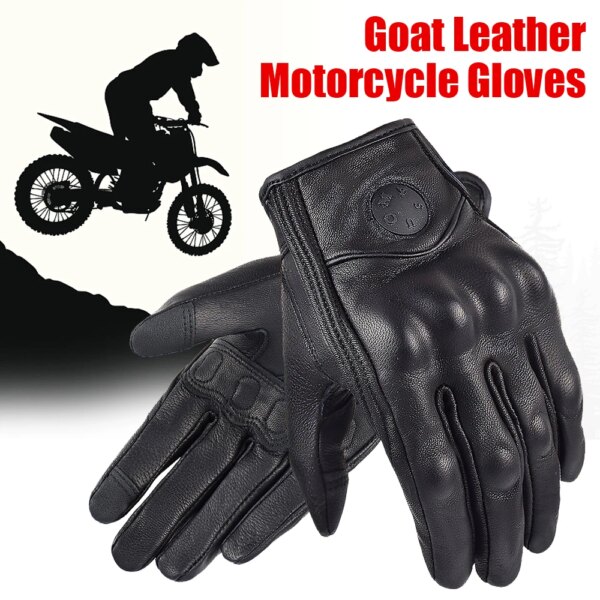 Guantes de carreras con pantalla táctil, guantes de cuero de cabra para motocicleta para ciclismo al aire libre, protección para deportes de motocrós, dedo completo, transpirables