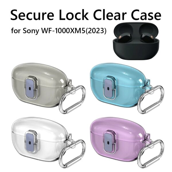 Funda transparente para auriculares inalámbricos Sony WF-1000XM5 (2023), funda anticaída con mosquetón, accesorios de bloqueo seguro