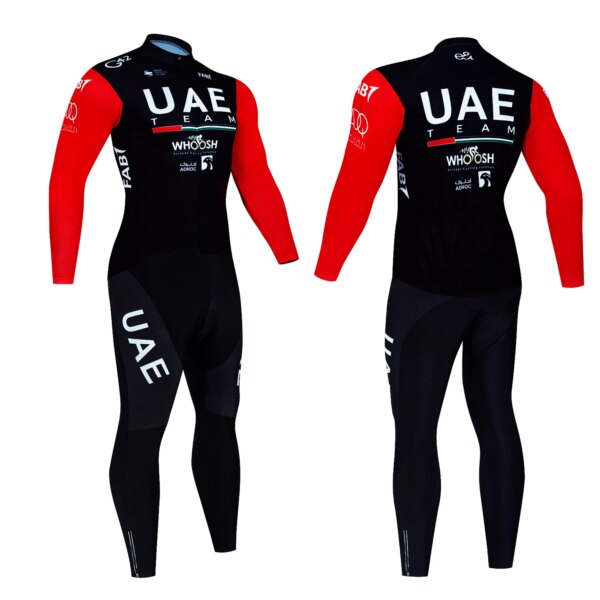 Ropa de ciclismo de los Emiratos Árabes Unidos para hombre, Jersey de manga larga, traje de otoño, ropa, camisa, pantalones, acolchado, Tricuta, equipo, conjunto de piernas, babero, 2024