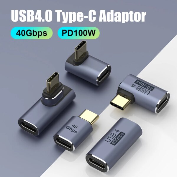 Conector de cargador USB 4,0 PD 100W 8K 60Hz para Macbook 40Gbps alta velocidad USB C OTG adaptador macho a hembra de ángulo recto en forma de U