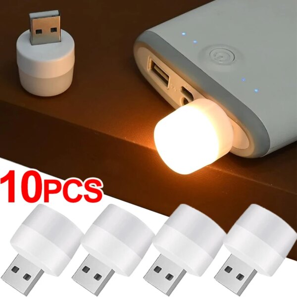 Luz nocturna con enchufe USB, Mini lámparas LED portátiles de noche, protección ocular blanca cálida, luz de lectura de libros, lámparas LED con carga de energía móvil