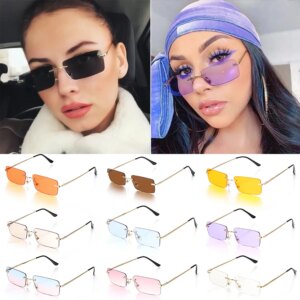 Gafas de sol rectangulares sin montura UV400 para mujer y hombre, diseño Vintage de lujo, lentes de Color degradado, montura pequeña, gafas de sol de ciclismo
