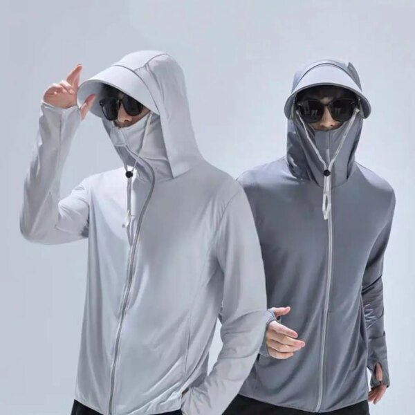 Ropa de protección solar Unisex ala desmontable con capucha bolsillos de manga larga chaqueta de protección solar hombres ciclismo Running prendas de vestir 자전거의류