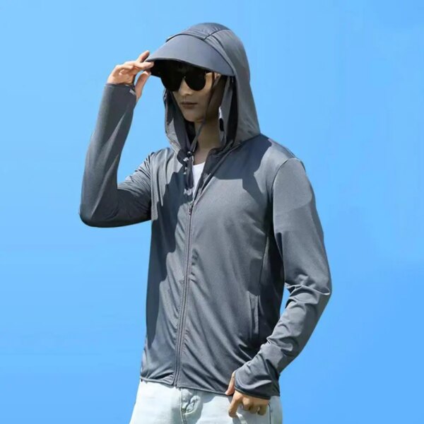 Ropa de protección solar Unisex ala desmontable con capucha bolsillos de manga larga chaqueta de protección solar tapeta con cremallera ciclismo Running Outwea