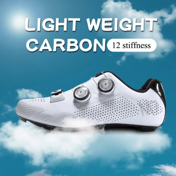 Zapatos de ciclismo con suela de carbono Upline, zapatos profesionales con autosujeción, zapatillas con cordones para hombre, zapatos de bicicleta de carreras, zapatos de color blanco