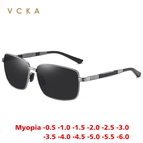 VCKA Gafas de sol de aluminio y magnesio para miopía, gafas cuadradas polarizadas para hombres y mujeres, gafas graduadas personalizadas para conducir, de 0,50 a 6,0