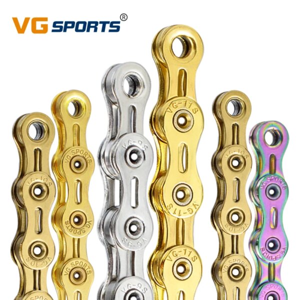 VG Sports ultraligero 6 7 8 9 10 11 cadena para bicicleta de velocidades cadena de bicicleta medio hueco 8s 9s 10s 11s cadenas de bicicleta de montaña MTB