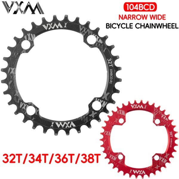 VXM plato de bicicleta ancho y estrecho 104BCD, juego de bielas para bicicleta de montaña, rueda dentada de aleación de aluminio 32T 34T 36T 38T, juego de manivela redonda, piezas de bicicleta de carretera