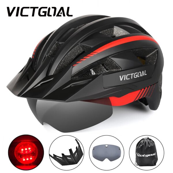 Victgoal-casco de bicicleta LED para montaña y carretera, luz recargable por USB, gafas de sol para ciclismo de montaña