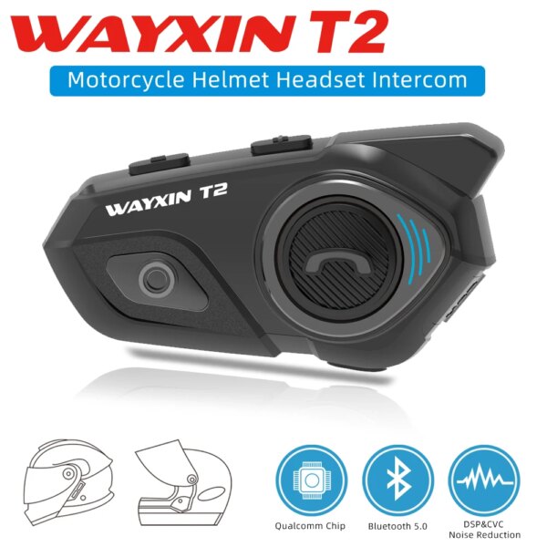 WAYXIN T2-auriculares para casco de motocicleta, intercomunicador Bluetooth para 2 conductores, altavoz comunicador para Moto, interfono para motorista