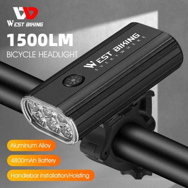 WEST BIKING 1500LM Luz de bicicleta múltiples LED faros de bicicleta indicador de batería IPX6 Luz de ciclismo impermeable con doble montaje