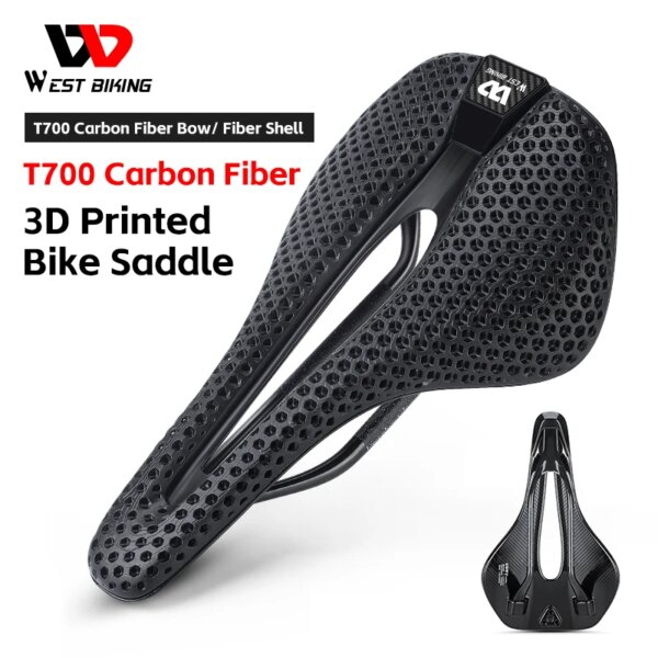 WEST BIKING-sillín de bicicleta con estampado 3D, asiento de carbono T700, absorción de impacto Zonal integrada, cómodo asiento de bicicleta de carretera MTB