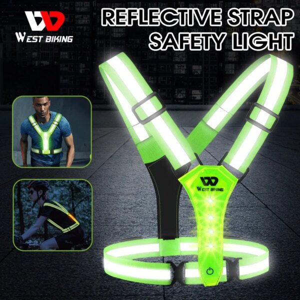 WEST BIKING chaleco reflectante de seguridad ajustable, luz para correr de noche, chaleco de ciclismo, advertencia de seguridad, chaleco LED para bicicleta recargable por USB