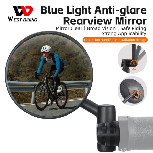 WEST BIKING-espejo retrovisor antideslumbrante para bicicleta, manillar 360 ajustable, retrovisor, reflectante, espejos para bicicleta de montaña y carretera, accesorios para bicicleta