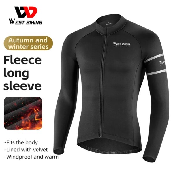 WEST BIKING-Chaqueta térmica para ciclismo, abrigo polar cálido para exteriores, Jersey para bicicleta de montaña, ropa cortavientos, Otoño e Invierno