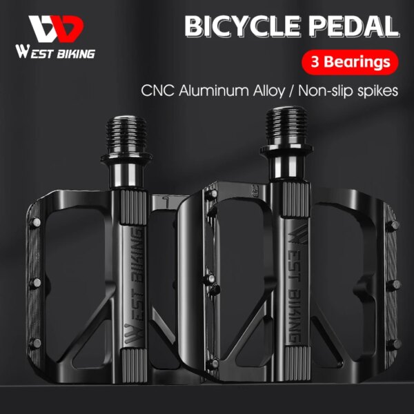 Pedales de bicicleta WEST BIKING 3 rodamientos ultraligeros antideslizantes BMX Road MTB bicicleta Pedal plano CNC aleación de aluminio accesorios de bicicleta