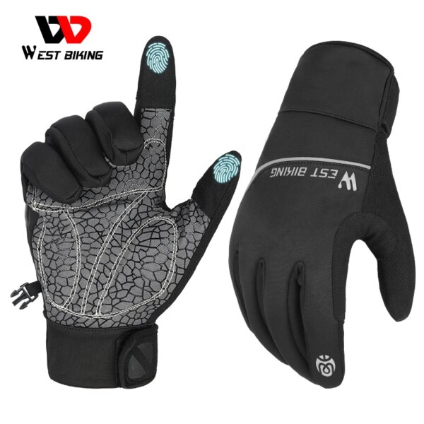 Guantes de bicicleta WEST BIKING gruesos y cálidos con pantalla táctil para hombre y mujer, guantes de invierno para ciclismo, guantes deportivos para correr, esquí, MTB, guantes para motocicleta y bicicleta