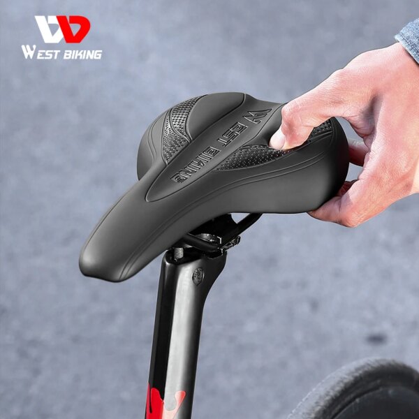 WEST BIKING-sillín de bicicleta con rieles de acero, cojín para bicicleta de montaña, cómodo, con absorción de impacto, resistente al desgaste, de cuero PU