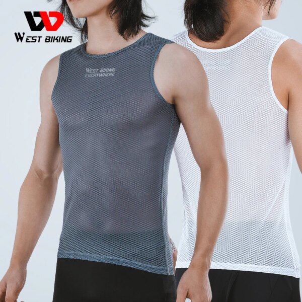 WEST BIKING-Chaleco de capa Base para ciclismo para hombre, chalecos deportivos de secado rápido para bicicleta, camiseta de verano para bicicleta, ropa interior de gimnasio suave de malla