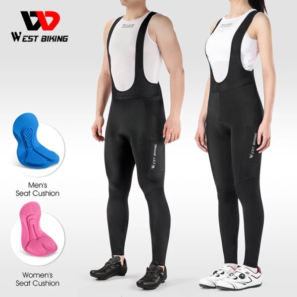 WEST BIKING-pantalones con tirantes de ciclismo para hombre y mujer, pantalones largos con almohadilla absorbente de impacto 3D, mallas con tirantes para bicicleta de montaña, transpirables, para verano