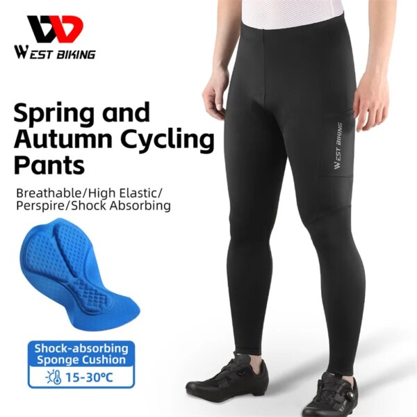 WEST BIKING-pantalones largos de ciclismo, pantalones deportivos transpirables de alta elasticidad con esponja de absorción de impacto para Fitness y correr