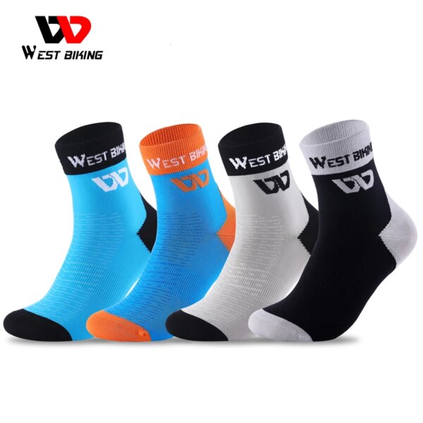 Calcetines deportivos de ciclismo WEST BIKING calcetines de tubo medio antideslizantes de Color de contraste para baloncesto fútbol calcetines de compresión Unisex