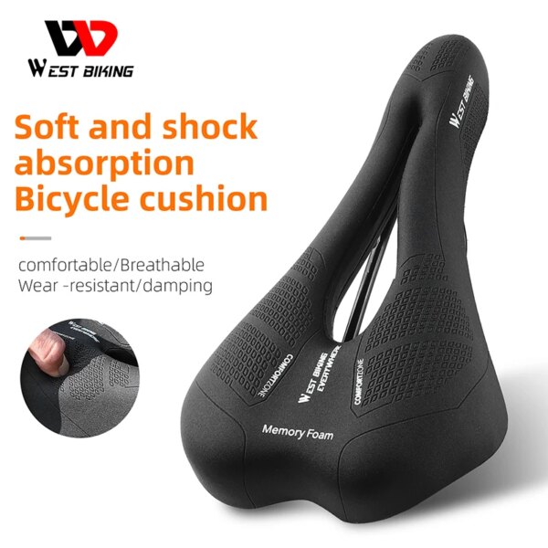 WEST BIKING-sillín de bicicleta ergonómico, cómodo asiento de bicicleta de espuma viscoelástica, cojín hueco transpirable para bicicleta de montaña y carretera BMX