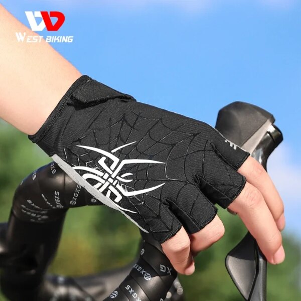 WEST BIKING-guantes de ciclismo de medio dedo, diseño de araña, para verano, MTB, guantes de bicicleta de carretera, guantes deportivos con pantalla táctil y dedo completo