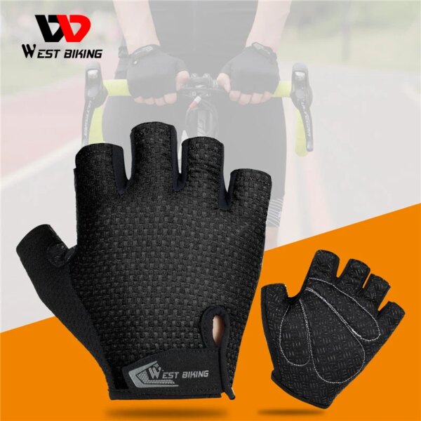 WEST BIKING-guantes de medio dedo para ciclismo al aire libre, antideslizantes, antisudor, para hombres y mujeres, guantes de medio dedo, transpirables y antigolpes