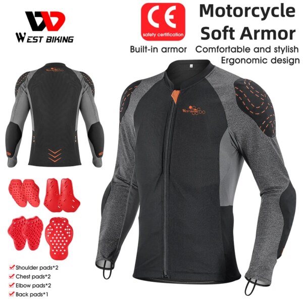 WEST BIKING-Chaqueta con armadura suave para motocicleta, Jersey de ciclismo transpirable con certificado CE, equipo protector para bicicleta de carreras y motocross