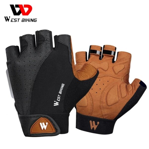 WEST BIKING-guantes para bicicleta de montaña y carretera, medio dedo, equipo de ciclismo de verano, antideslizantes, SBR, Fitness, manopla sin dedos