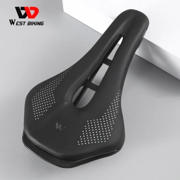 WEST BIKING-sillín antideslizante para bicicleta de carretera, asiento transpirable de cuero PU, asiento delantero para bicicleta de montaña, cojín