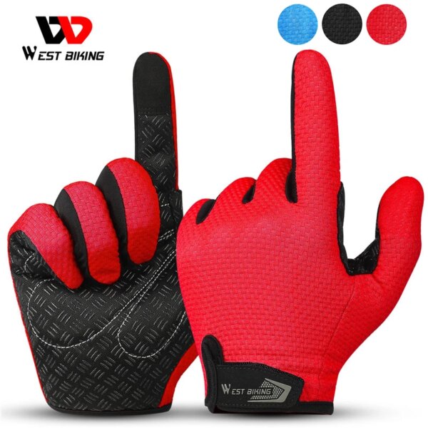 WEST BIKING-guantes de ciclismo Unisex para primavera y otoño, guantes deportivos de dedo completo con pantalla táctil para montañismo, guantes sin dedos para verano